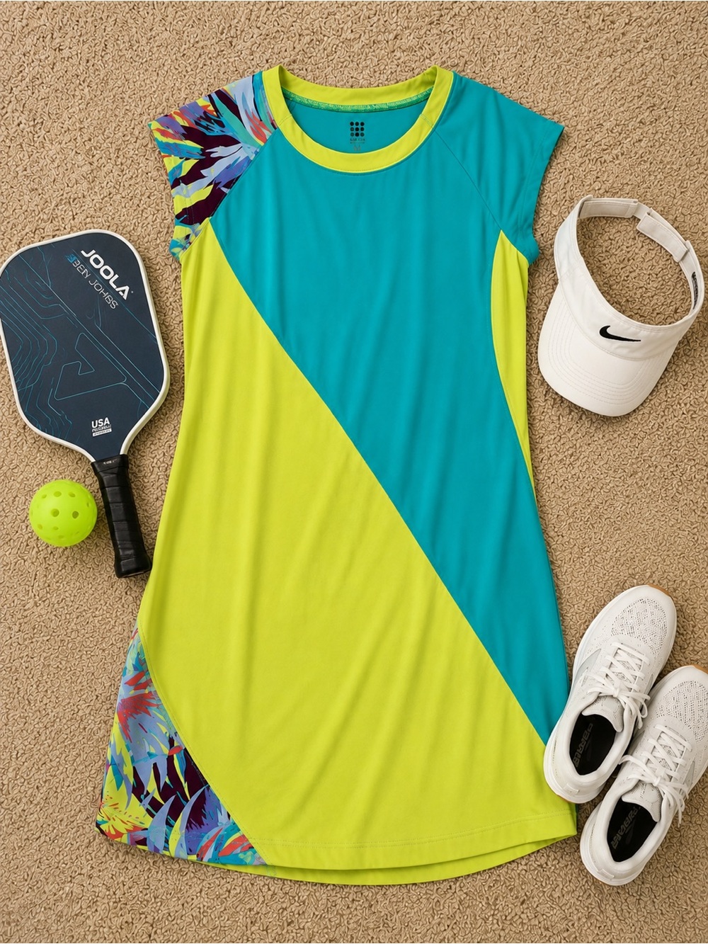 Title Nine Teal with Lime Contrast Active Dress pickleball tennis medium